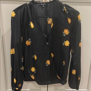 Madewell Black Floral Wrap Top